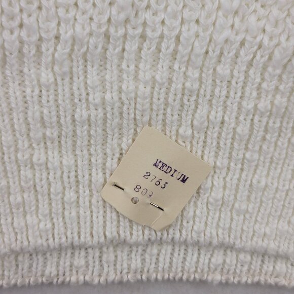 Vintage 90s Sweetree V-Neck Knit Sweater Wide Yellow Stripe Cotton Med Deadstock - Picture 4 of 7